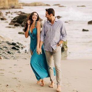 FAME & PARTNERS Teal Slit Gown (US 6)